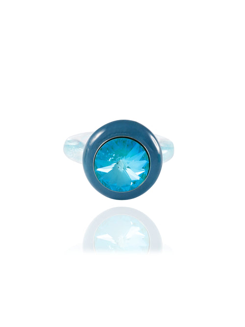 MOUNSER Disco Ring in Azure featuring colorful acrylic resin and Swarovski crystal gemstone