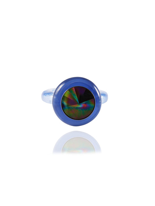 MOUNSER Disco Ring in Cosmos featuring colorful acrylic resin and Swarovski crystal gemstone