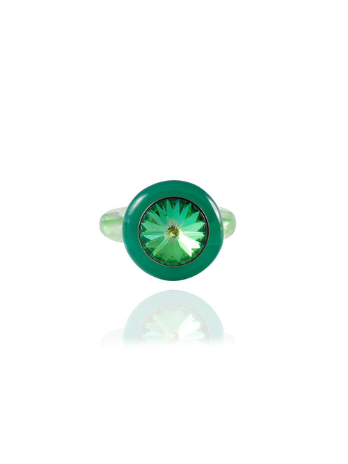 MOUNSER Disco Ring in Verdant featuring colorful acrylic resin and Swarovski crystal gemstone
