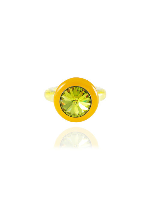 MOUNSER Disco Ring in Yuzu featuring colorful acrylic resin and Swarovski crystal gemstone