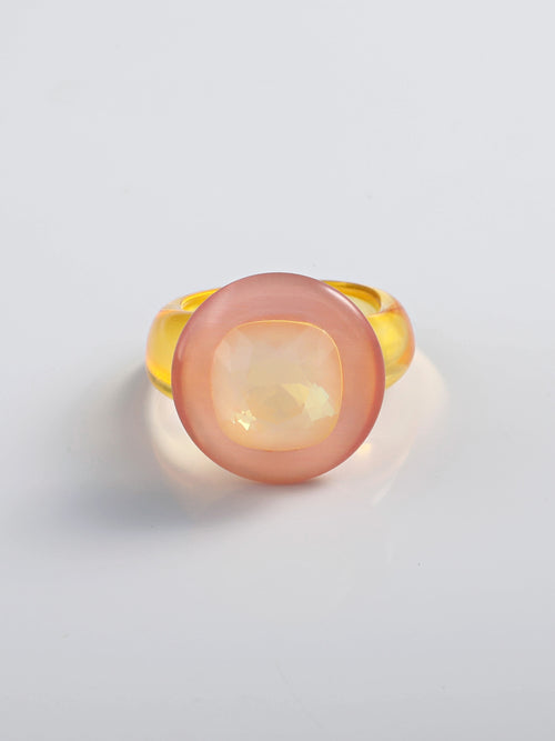 MOUNSER Raw Gradient Cellophane Ring in Golden Hour featuring a cushion-cut Austrian crystal and acrylic resin band