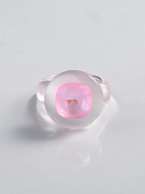MOUNSER Raw Gradient Cellophane Ring in Sweet Dream featuring a cushion-cut Austrian crystal and acrylic resin band