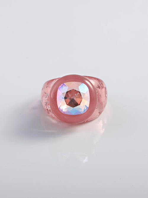MOUNSER Raw Gradient Ring Pop in Euphoric Bloom featuring a cushion-cut Austrian crystal and acrylic resin band