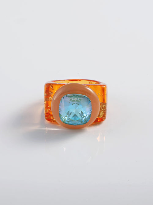 MOUNSER Raw Gradient Ring Pop in Gilded Energy featuring a cushion-cut Austrian crystal and acrylic resin band