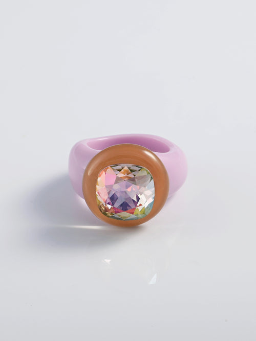 MOUNSER Raw Gradient Ring Pop in Luminous Synth featuring a cushion-cut Austrian crystal and acrylic resin band