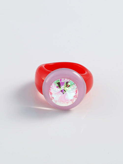 MOUNSER Raw Gradient Ring Pop in Sonic Dream featuring a cushion-cut Austrian crystal and acrylic resin band
