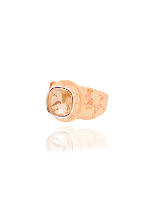 Side view of MOUNSER Ring Pop in Aperol showing Austrian crystal detail