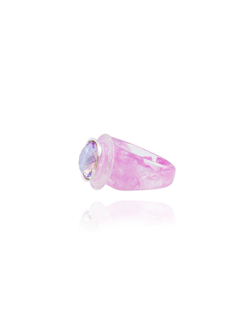Side view of MOUNSER Ring Pop in Bubble Gum showing Austrian crystal detail