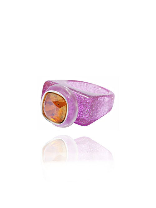 Side view of MOUNSER Ring Pop in Coulis showing Austrian crystal detail
