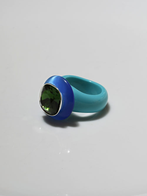 Side view of MOUNSER Ring Pop in Hockney showing Austrian crystal detail