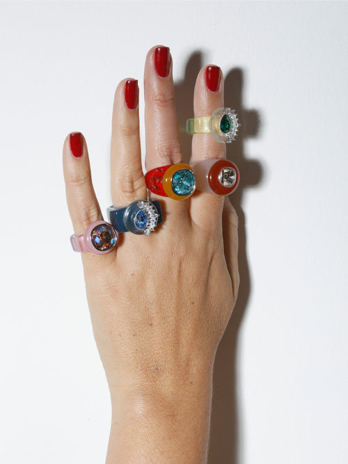On hand angled shot of MOUNSER Ring Pop in Nurture colorful sculptural cocktail ring