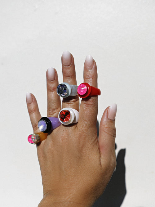 Shot of MOUNSER Ring Pop in Bissou colorful sculptural cocktail ring