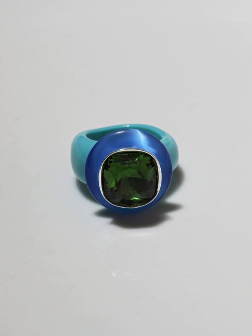 Contrast shot of MOUNSER Ring Pop in Hockney colorful crystal statement ring