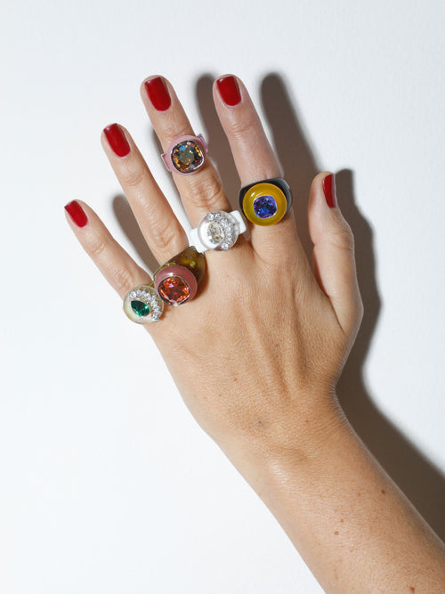 Alternate shot of MOUNSER Ring Pop in Shaved Ice white sculptural cocktail ring