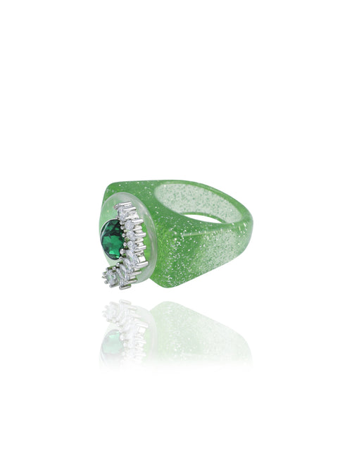 Side view of MOUNSER Ring Pop in Nature showing Austrian crystal detail