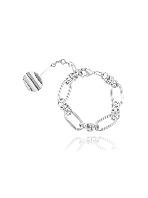 MOUNSER Hops Bracelet in Silver a luminous rhodium plated brass chunky chain with sculptural disc charm