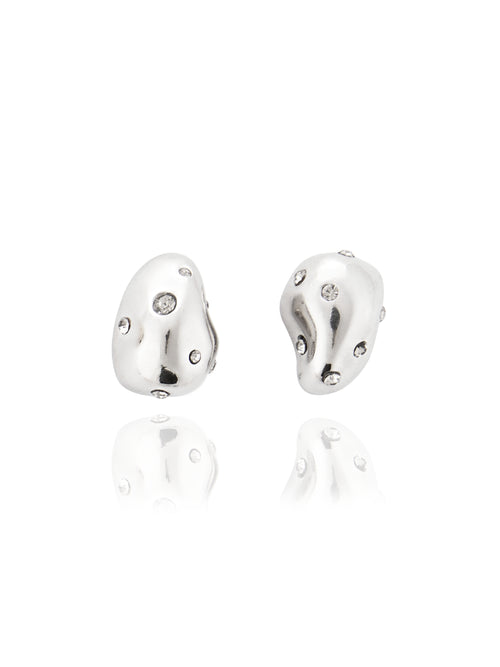 MOUNSER Nucleus Studs in Silver free form stud earrings embedded with Swarovski Crystals