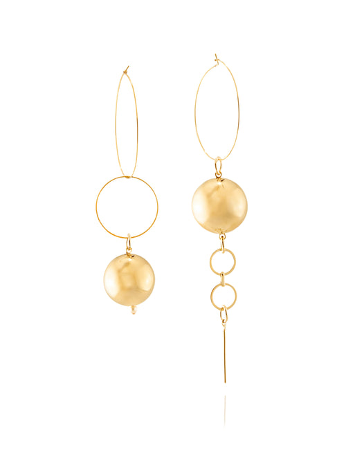 MOUNSER Solar Hoops in Gold sculptural kinetic statement hoop earring with ball charms