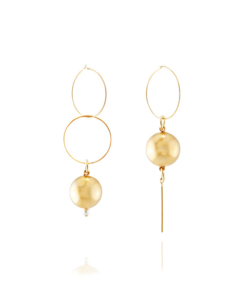 MOUNSER Solar Mini Hoops in Gold sculptural kinetic statement hoop earring with ball charms