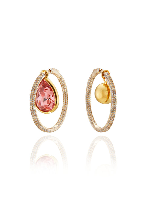 MOUNSER Waratah Hoop Earrings pavé hoop earrings with asymmetric floating crystal and orb drops.