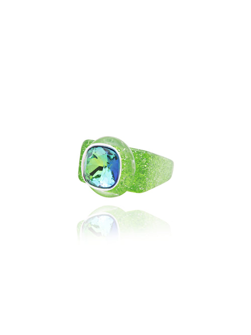 Side view of MOUNSER Ring Pop in Aurora showing Austrian crystal detail