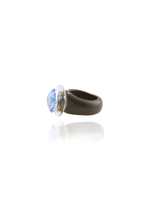 Side view of MOUNSER Ring Pop in Dusk showing Austrian crystal detai