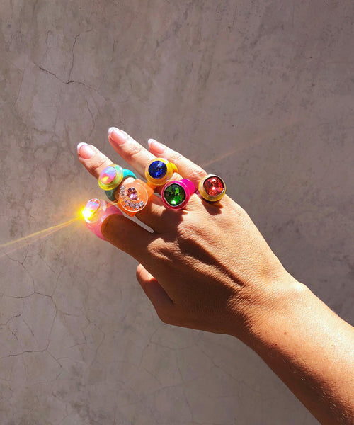 On hand shot of MOUNSER Ring Pop in Venus colorful sculptural cocktail ring